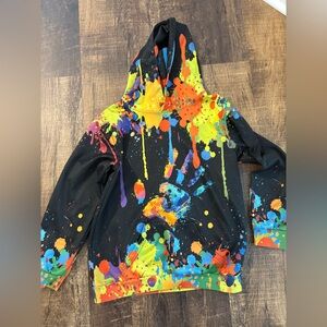Kids Black Hoodie with Multicolor Paint Splatter Print